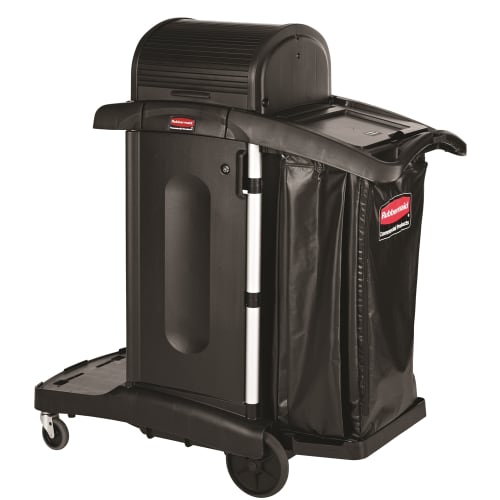 Rubbermaid Executive Janitorial Cleaning Cart with Doors and Hood, High Security, Black